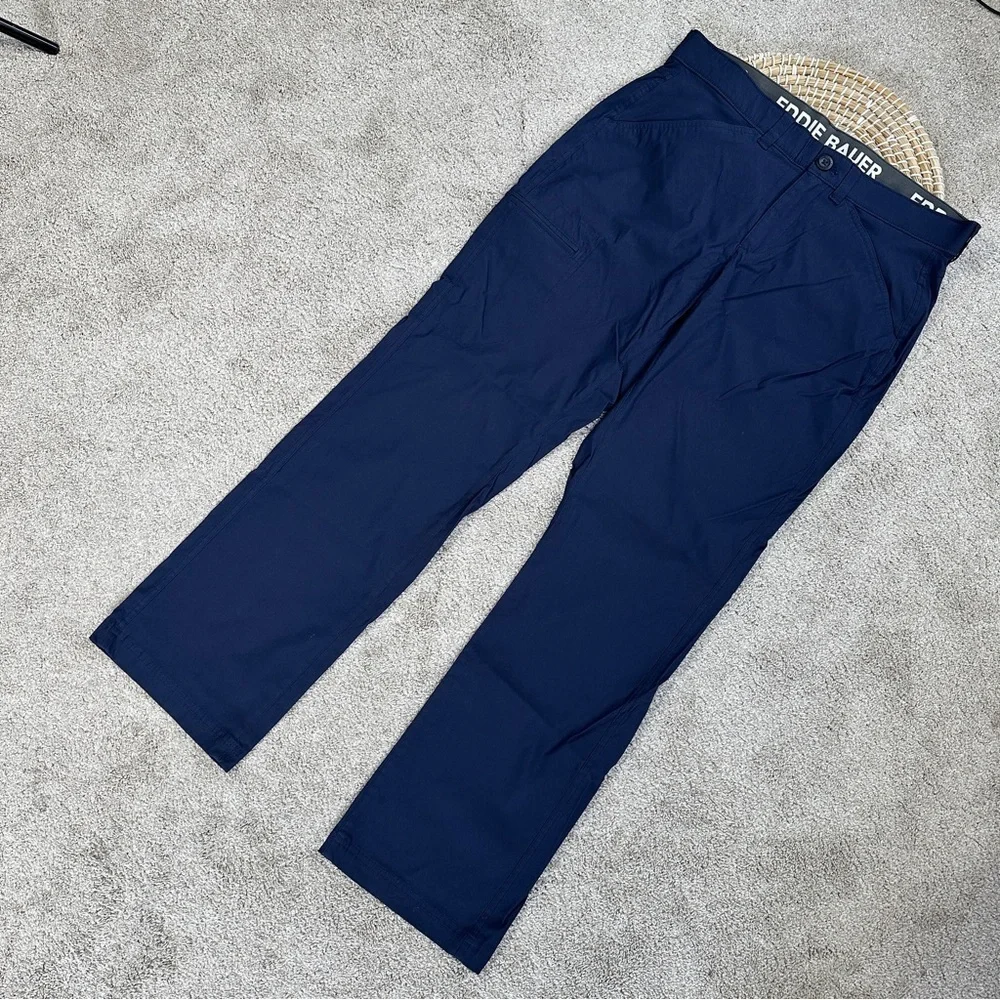 Eddie Bauer Men’s Rainier Pants Elastic Waistband Slim-Fit Hiking in Navy 34X32